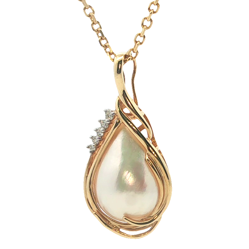 Elegant Yellow Gold Charm Necklace With Mother Of Pearl Pendant