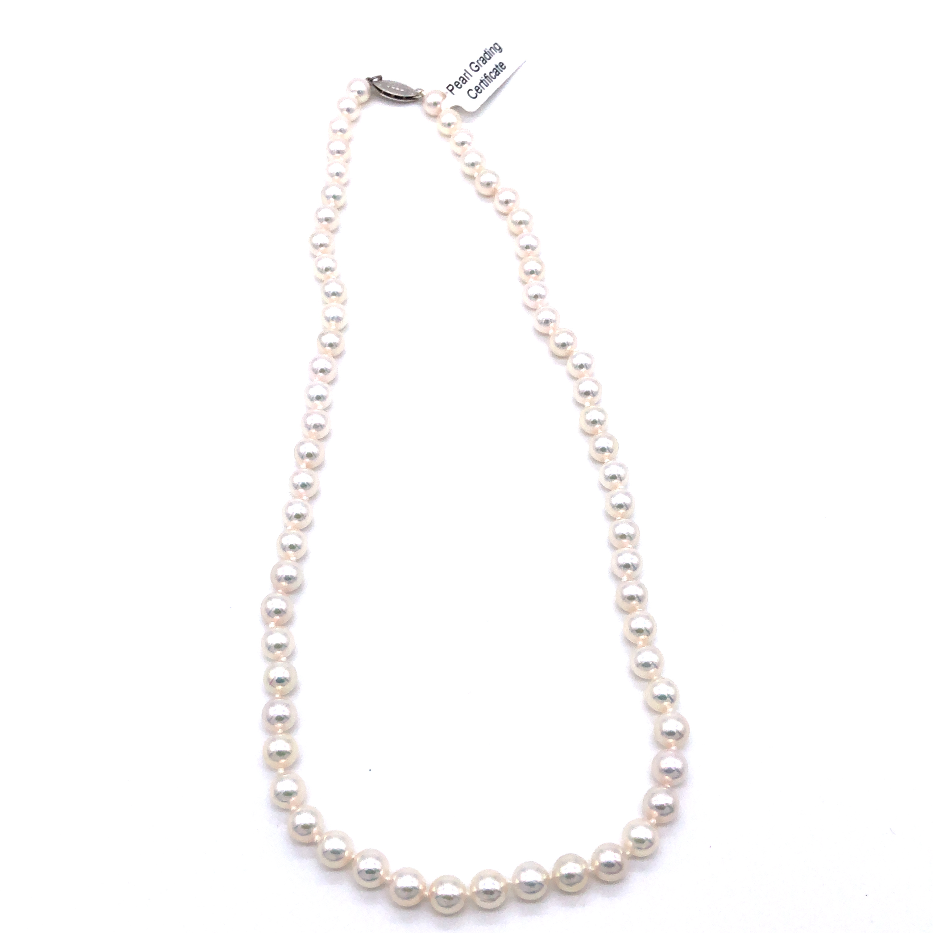 Lady's White 14 Karat Akoya High Luster Strand Length 18 With 6.00-6.50mm R Pearls