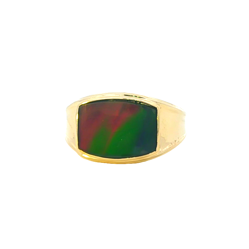 Stunning Yellow Gold Signet Ring With Square Ammolite