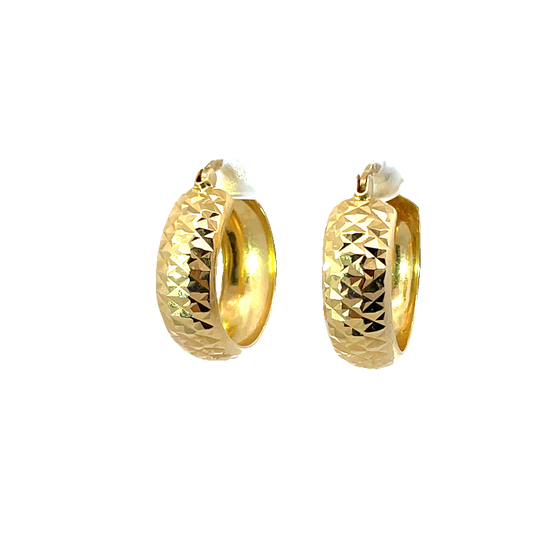 Elegant Yellow Gold Textured Hoop Earrings