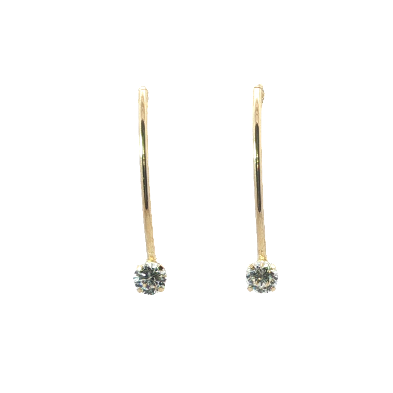 Yellow Gold Dangle Earrings With Round Cubic Zirconiums