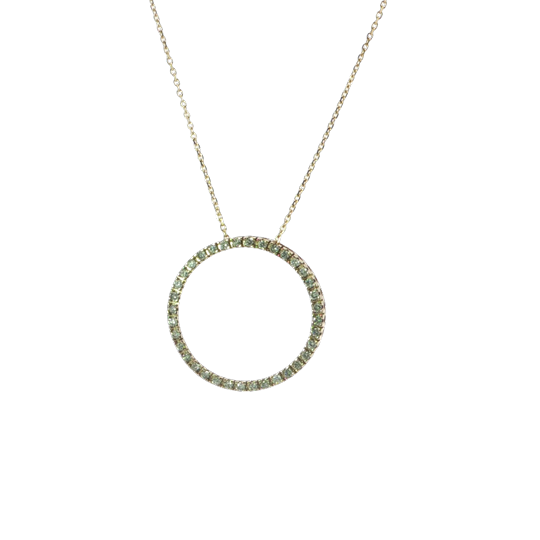 Elegant Yellow Gold Diammond Open Circle Pendant Necklace