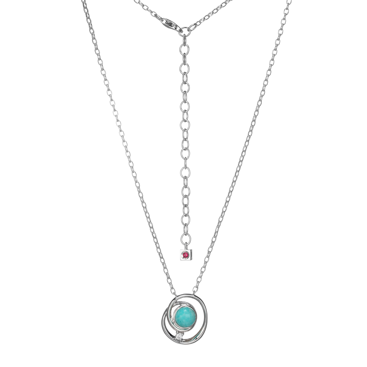 Silver Sterling Silver Rolo Chain - Amazonite, Moissanite