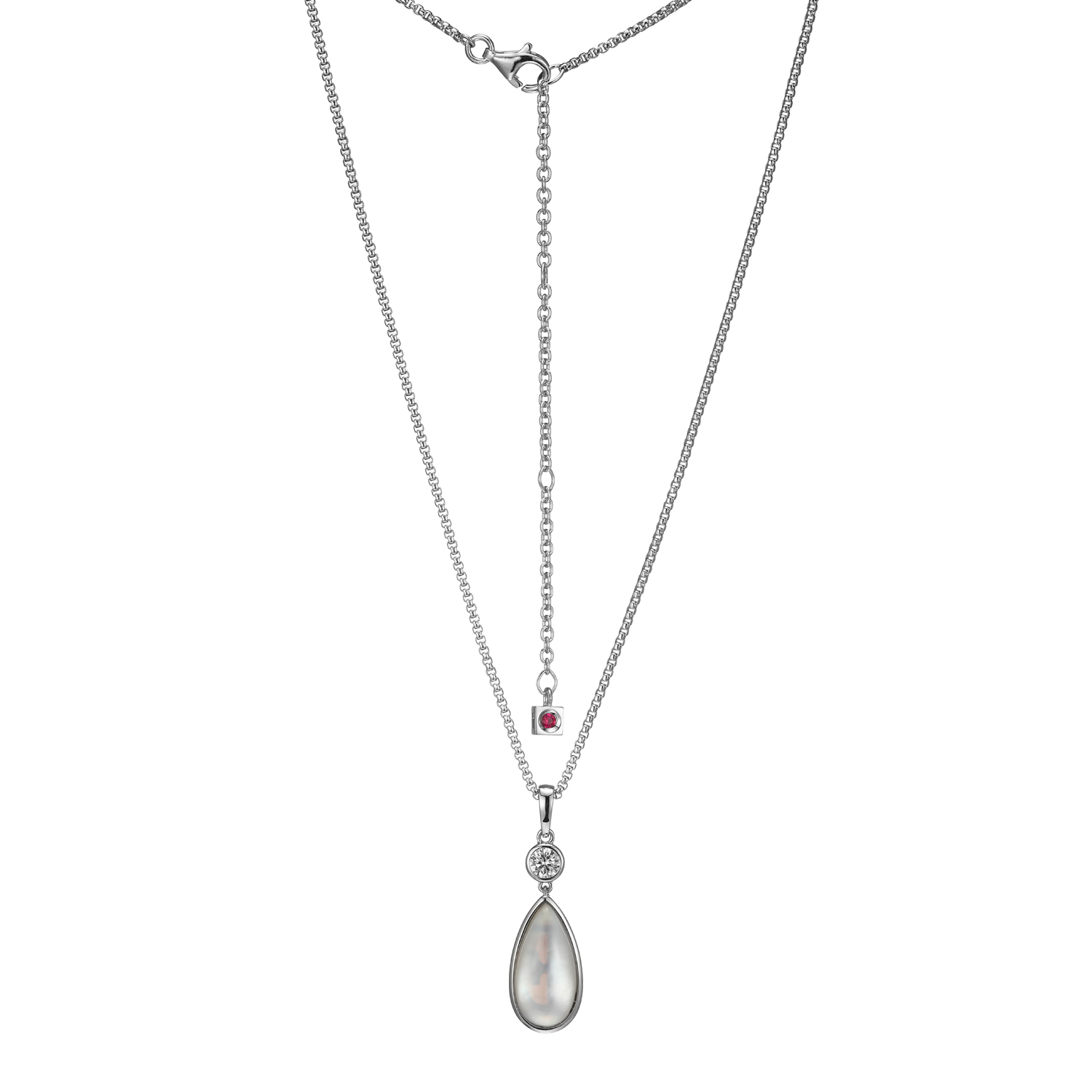 Silver Sterling Silver Box Chain - Crystal/white Pinctada