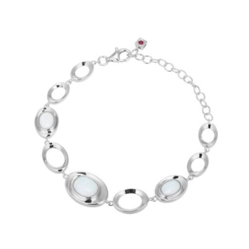 Sterling Silver Oval Created Opal Link Bracelet 6.25