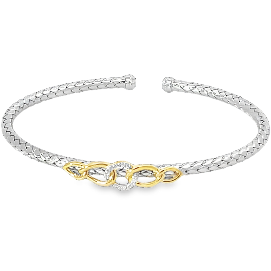 Sterling Silver Bangle Bracelet With Round Cubic Zirconias