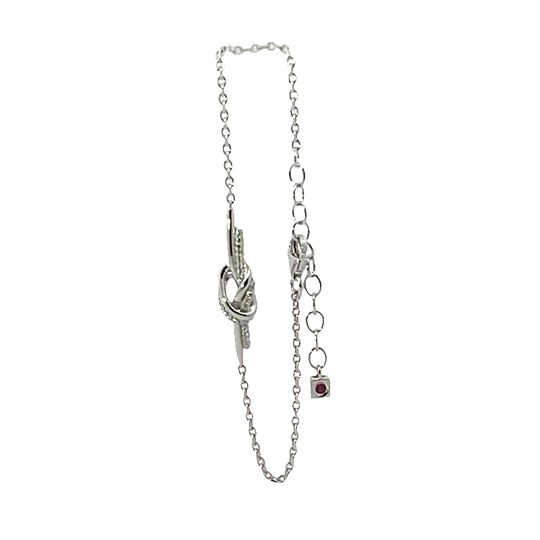 Elegant Silver Chain Bracelet With Cabochon Ruby Accent