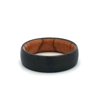 7mm Zirconium Dome Satin W/olive Wood Sleeve, Size 10