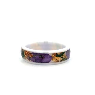 6mm White Ceramic Dome Polish Moss Gold Leaf Purple Flower Inlay