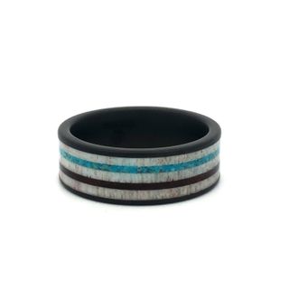 8mm Black Ceramic Flat Matte 6mm Antler Inlay, 1mm Turquoise, 1mm Ironwood