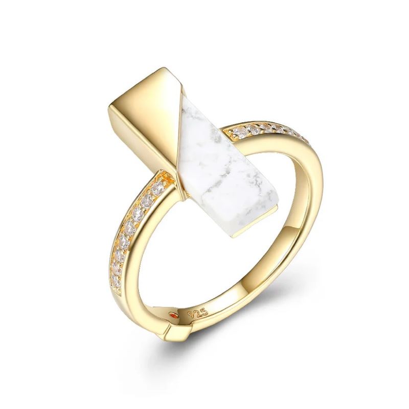 Yellow Sterling Silver Bar Hawlite Ring Size 7