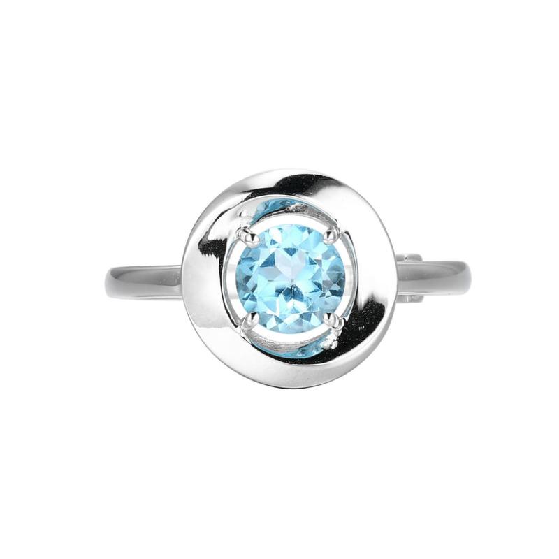 Sterling Silver Contemporary Ring With Round Blue Topaz Size 7
