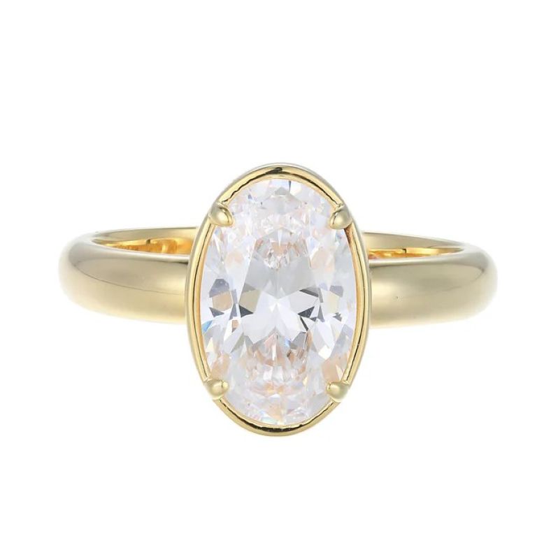 Elegant Oval Cubic Zirconium In Yellow Tone Ring