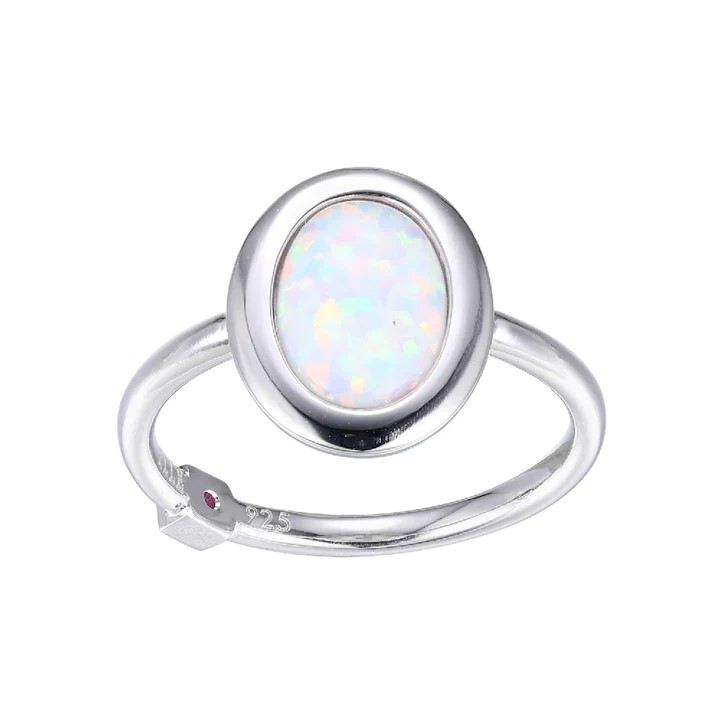 Silver Sterling Lab Created Oval Ring, Silver Ring, Szie 6