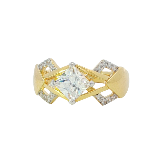Elegant Yellow Gold Princess Cut Cubic Zirconium Ring