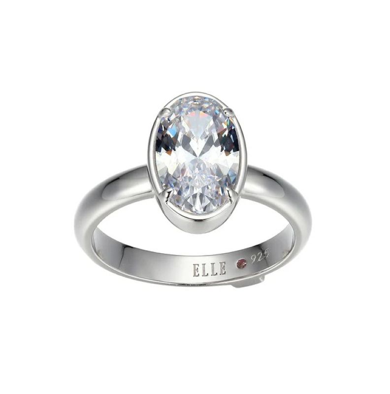 Oval Brilliant Cut Cubic Ziconium Solitaire Ring In High-polished Silver