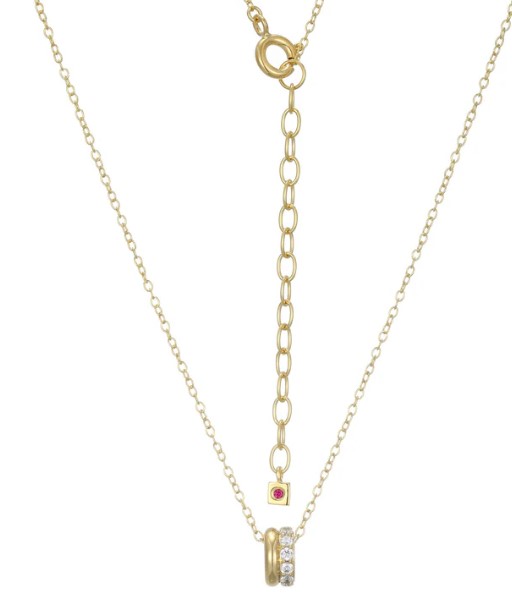 Yellow Sterling Silver Circle Charm With Czs With 16" Forzatina Cable Chain
