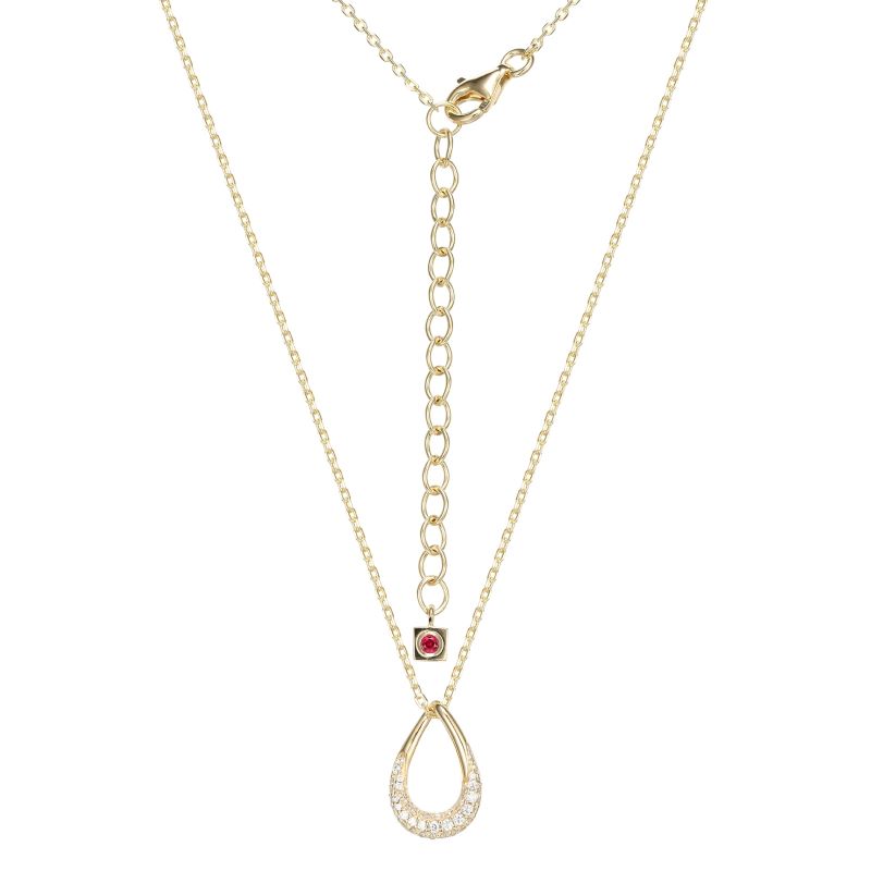 Yellow Sterling Silver Oval Charm With Czs With 16" Cable Chain With 2" Extension