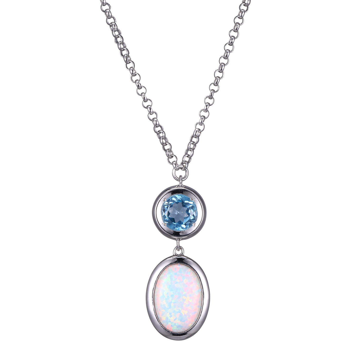 Sterling Silver Topaz And Opal Necklace