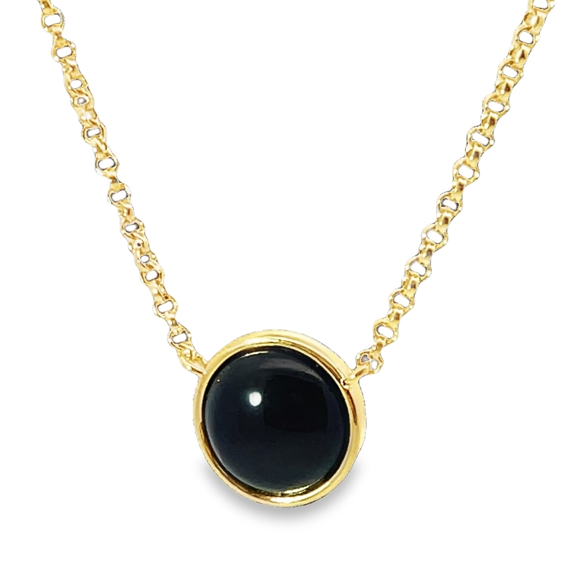 Elegant Gold Plated Black Agate Pendant Necklace