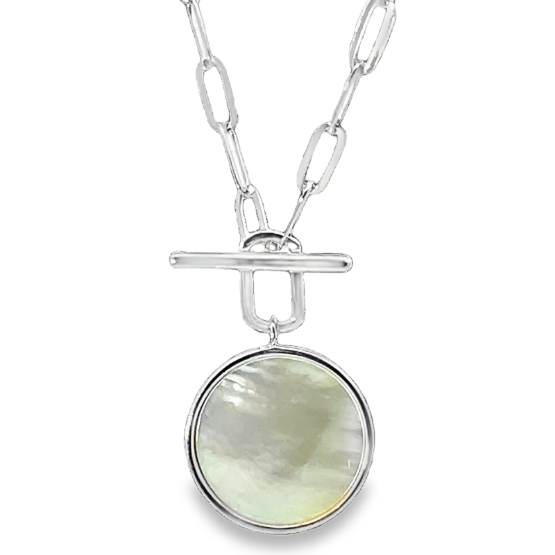 Elegant Silver Mother Of Pearl Pendant Necklace