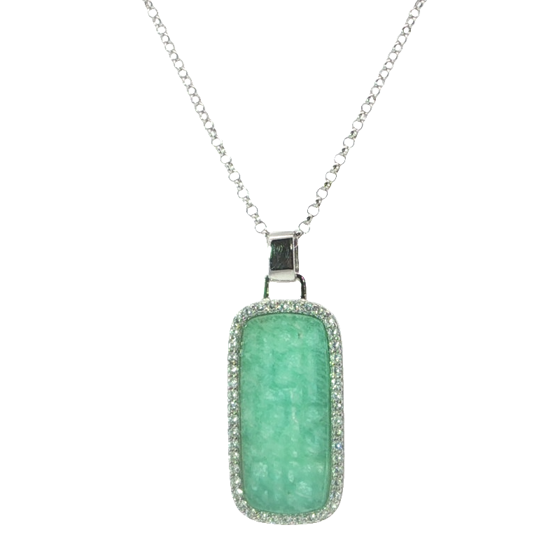 Elegant Sterling Silver Charm Necklace With Emerald-cut Amazonite