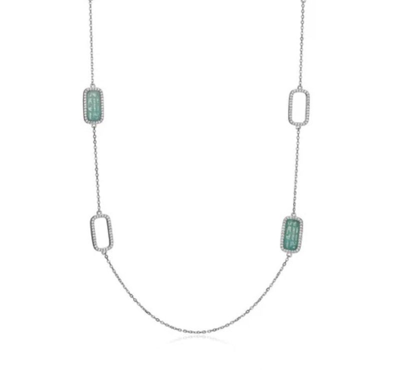 Elegant Sterling Silver Amazonite Cz Necklace