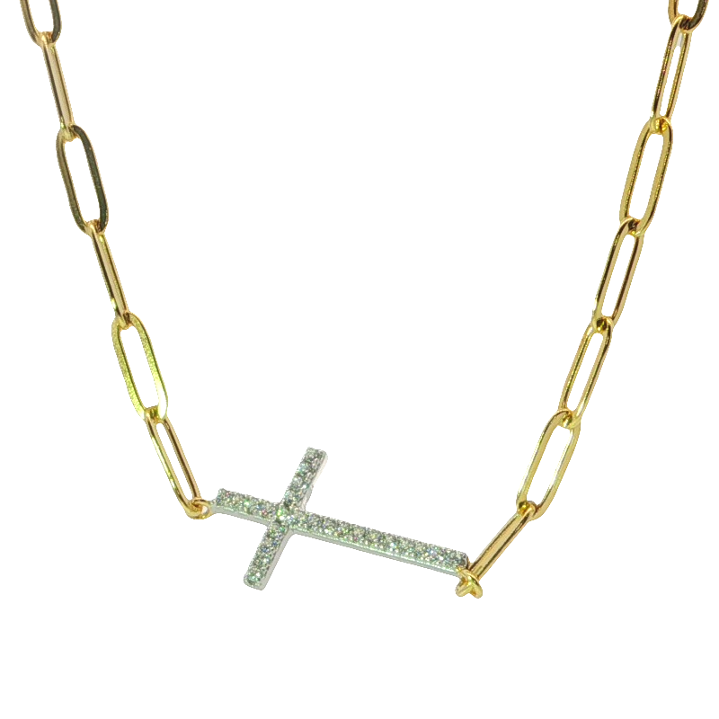 Elegant Yellow Gold Plated Chain Necklace With Cross Pendant