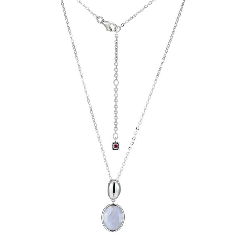 Elegant Blue Lace Agate Pendant In Silver