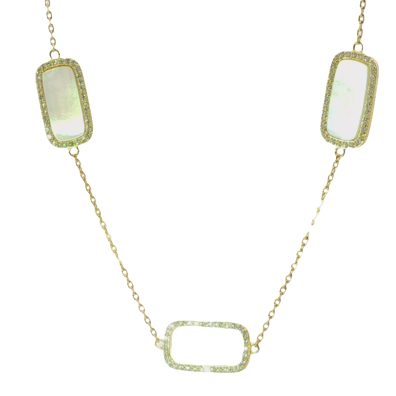 Delicate Yellow Plated Sterling Silver Necklace With Mother Of Pearl