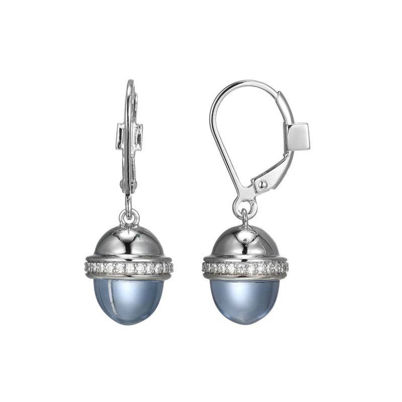 Sterling Silver Synthetic Dark Blue Quartz With Czs Dangle Earrings