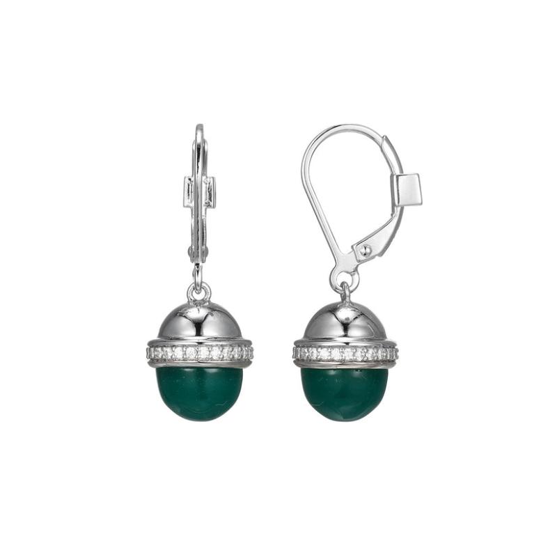 Sterling Silver Light Green Agate And Cz Dangle Earrings
