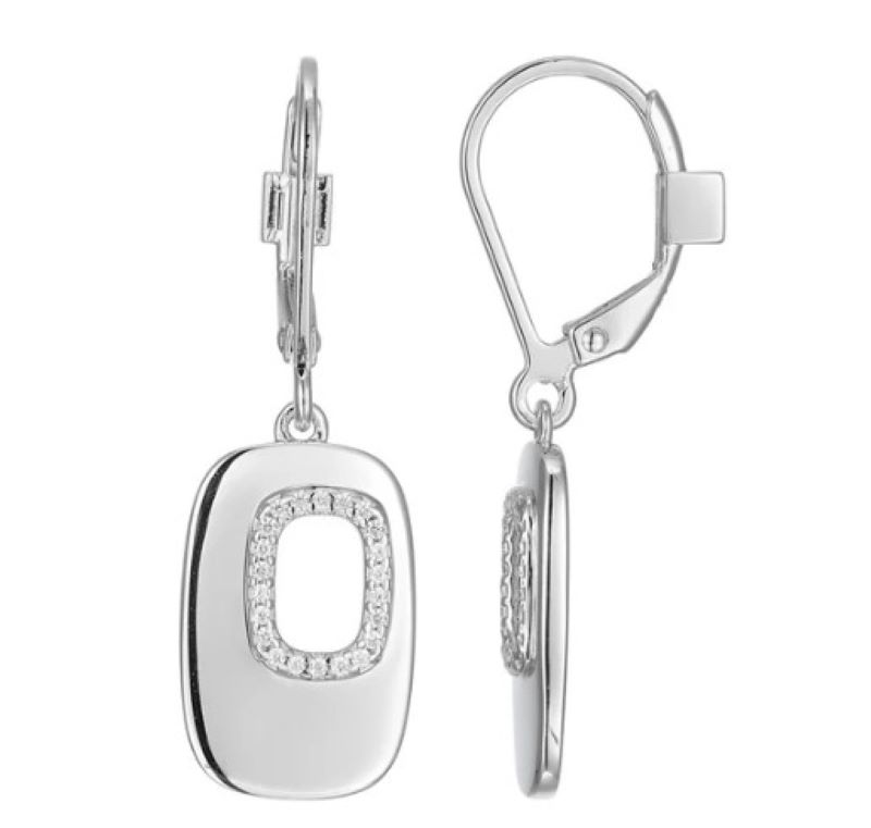 Sterling Silver Rectangular And Cz Dangle Earrings