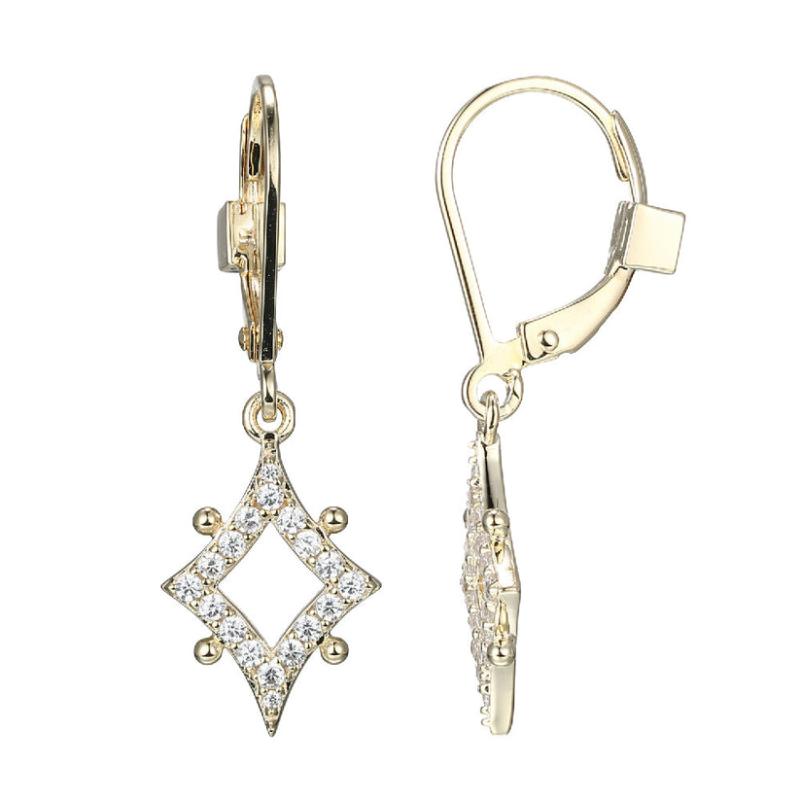 Yellow Sterling Silver Diamond Shape With Czs Dangle Earrings