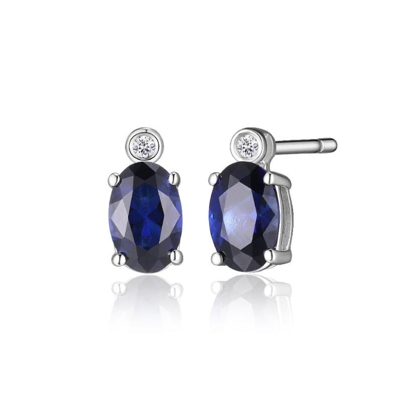Sterling Silver Lab Sapphire & Diamond Earrings