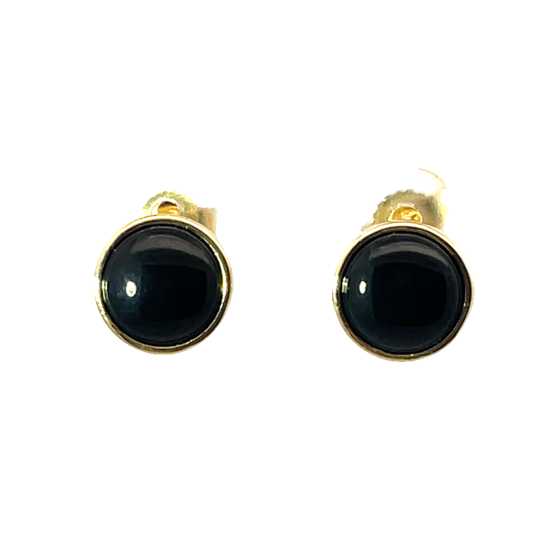 Elegant Yellow Gold Black Agate Stud Earrrings