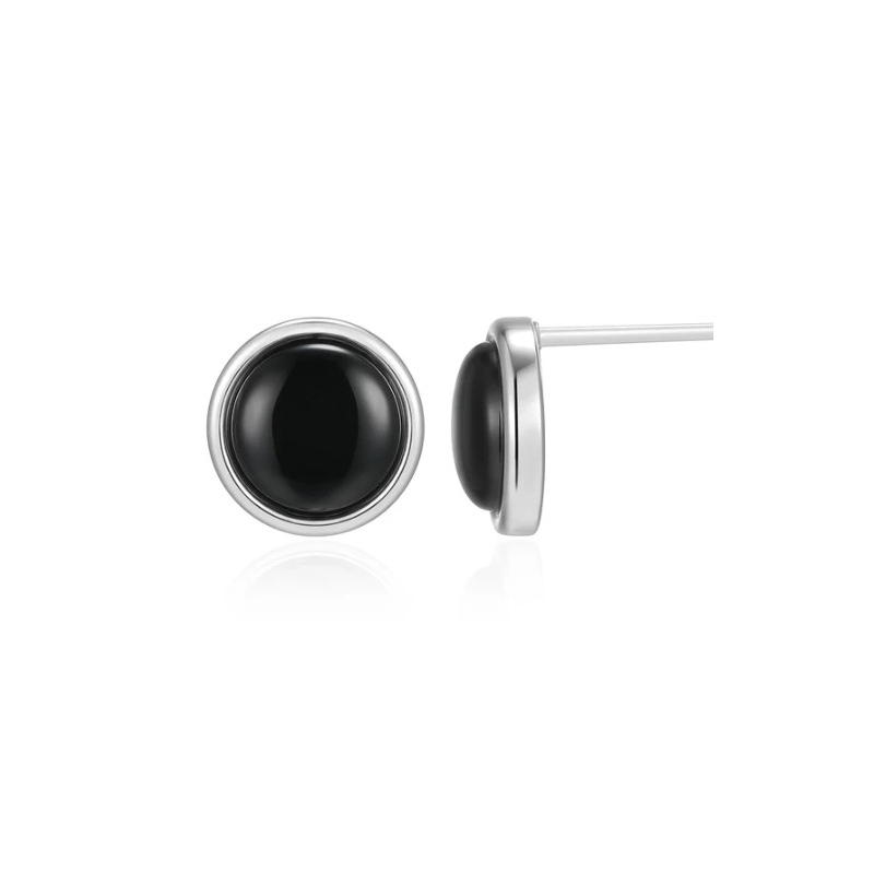 Classic Black Agate Button Earrings