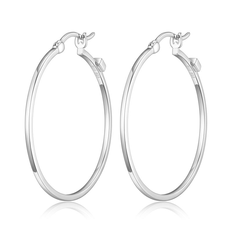 Lady's Rhodium Plated Polished Sterling Silver 20mm Hoop Earrings