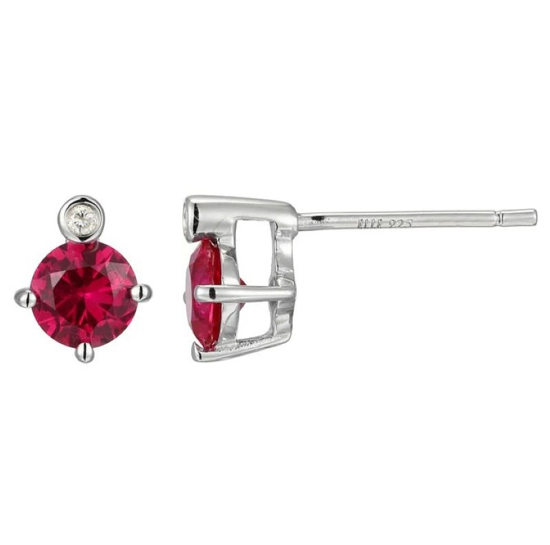 Stunning Created Rubies Set In Sterling Silver Earrings