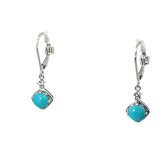 Beautiful Rhodium Plated Turquoise Earrings