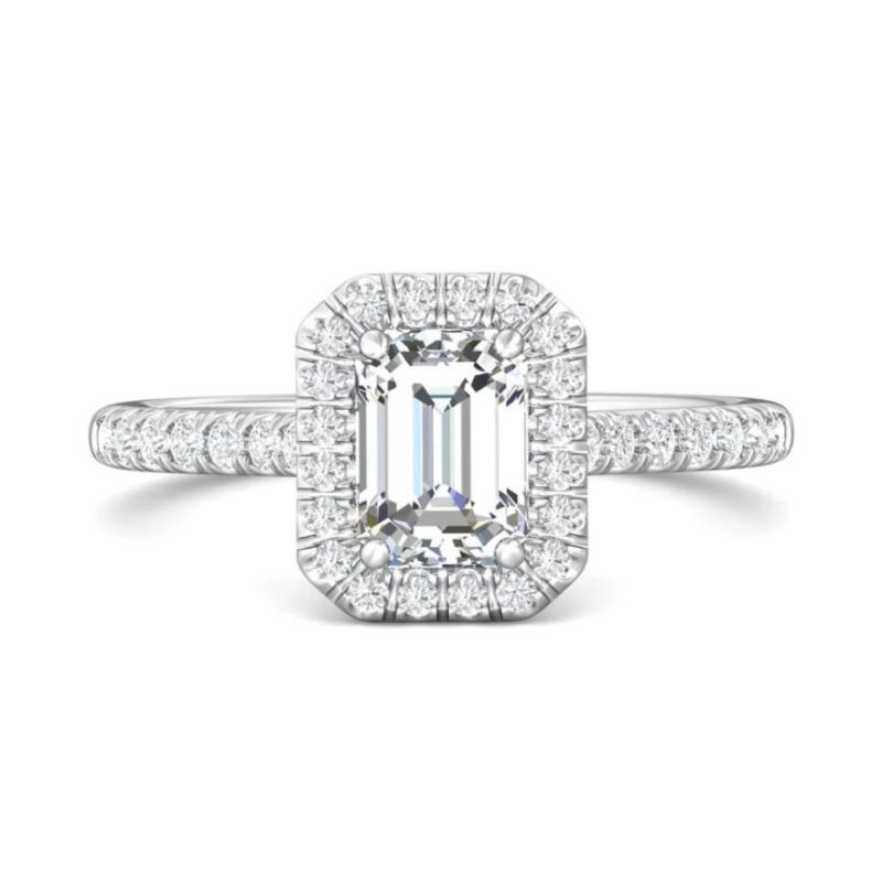 MARTIN FLYER Emerald Cut Halo Engagement Ring