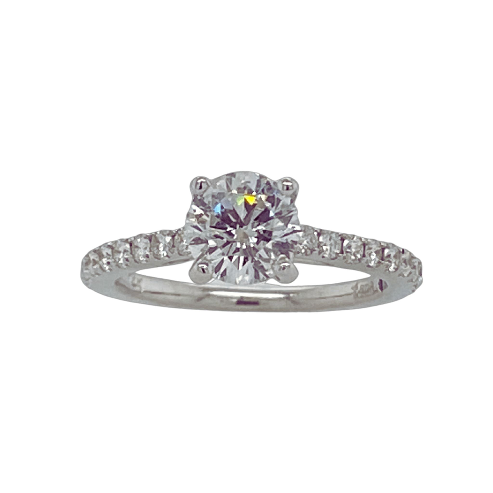 14KW Fancy Solitaire Diamond Engagement Ring - Center Rnd Dia 1.10ct E I1 AGS CERT + .42ctw G/H SI1 Size 6.75