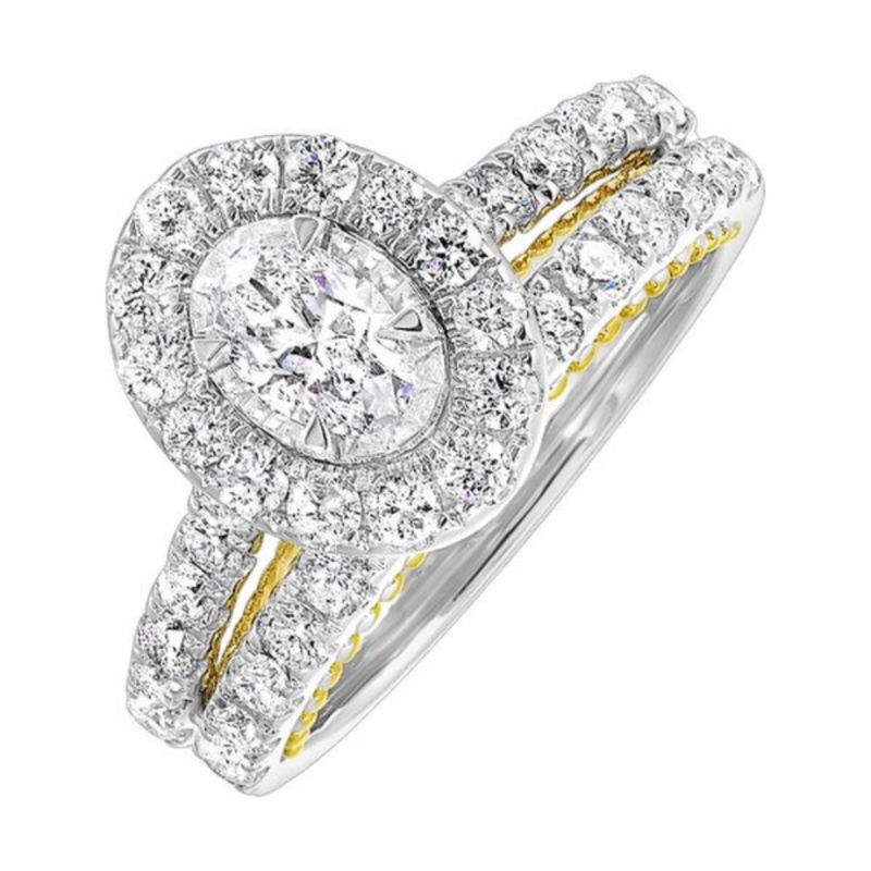 Oval Diamond Halo Engagement Ring & Band Set
