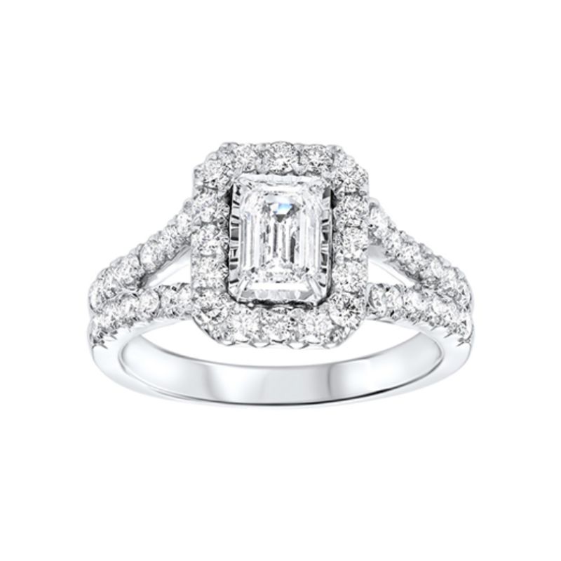 Tru Reflection Split Shank Diamond Halo Engagement Ring