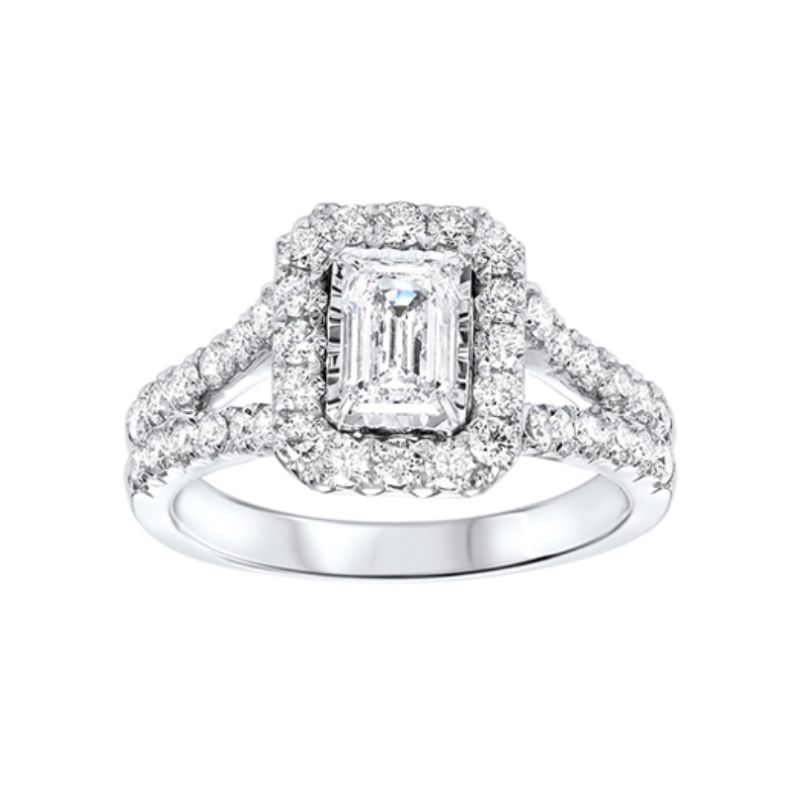 Emerald Cut Diamond Halo Engagement Ring