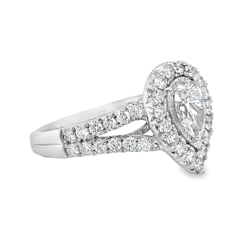 Tru Reflection Split Shank Diamond Halo Engagement Ring
