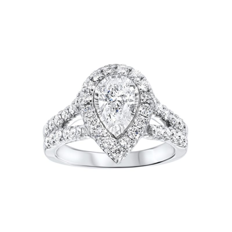 True Reflection Split Shank Diamond Halo Engagement Ring