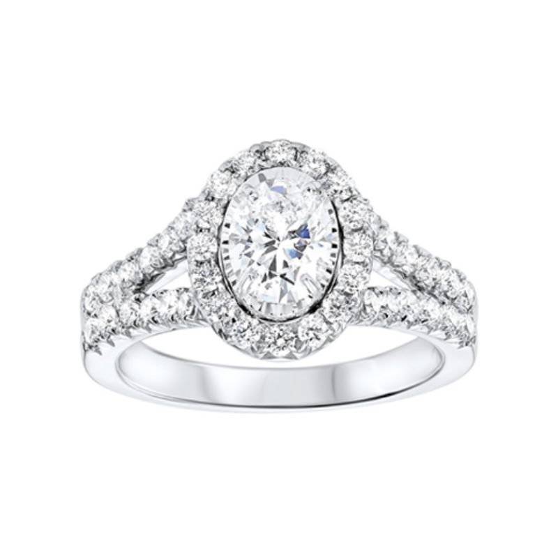 Tru Reflection Split Shank Diamond Halo Engagement Ring