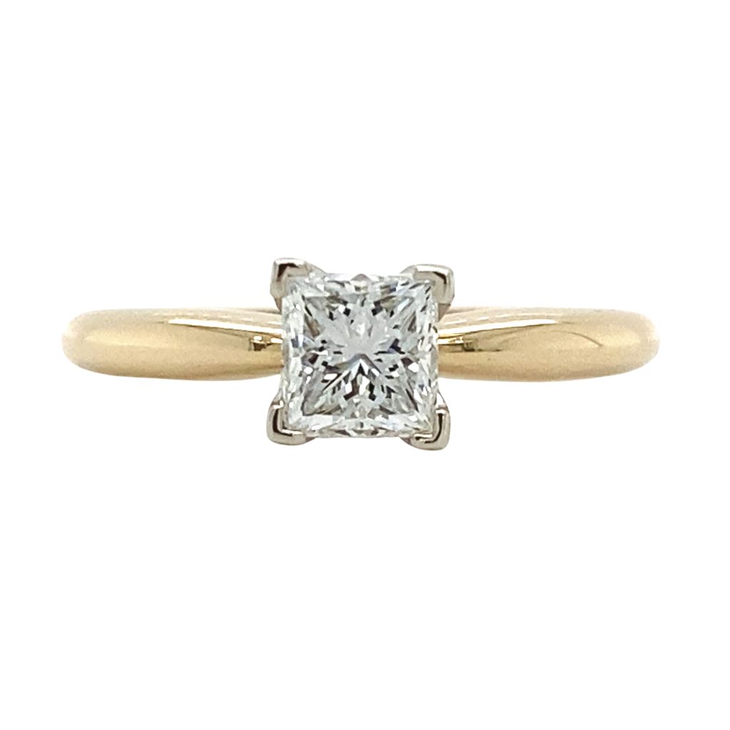 14KW/Y Princess Cut Dia .87ct J/SI2 GIA CERT Solitare Eng Ring Size 7.25