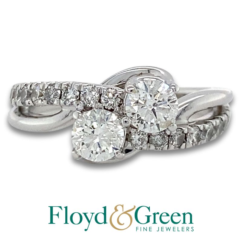 14KW Diamond Bypass Engagement Ring w/ 2 Dia 1.11ctw I I1 & 18 Dia 0.81ctw I SI1-SI2 Size 11